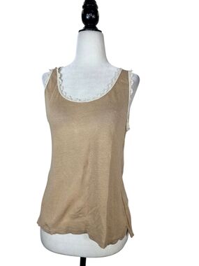 Massimo Dutti  linen Beige Lace Trim Shell  Tank Top